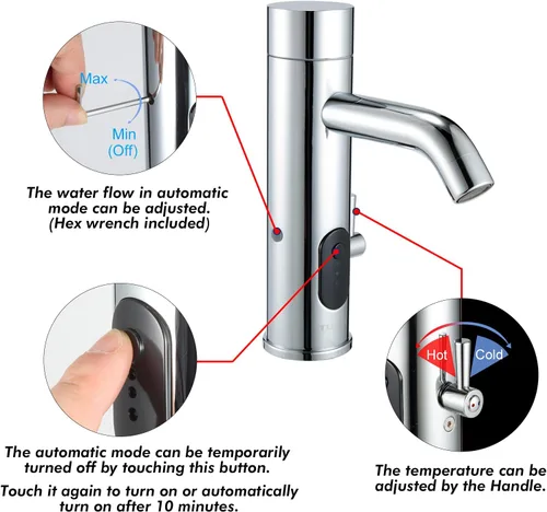 Miniatura 3 de Llave de baño manual y automática, llave de baño sin contacto con una varilla de control de temperatura, cromo, TS-5303C