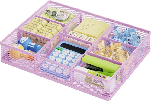Miniatura 8 de Marbrasse Organizador de cajones de escritorio, bandeja organizadora de cajones de malla metálica con 5 compartimentos ajustables, organizadores