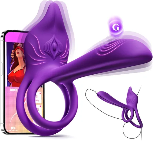 Anillo vibrador para pene en parejas - MOOLIGIRL anillo vibrador doble con estimulador de clítoris en forma de zorro y vibrador de punto G de 4.6