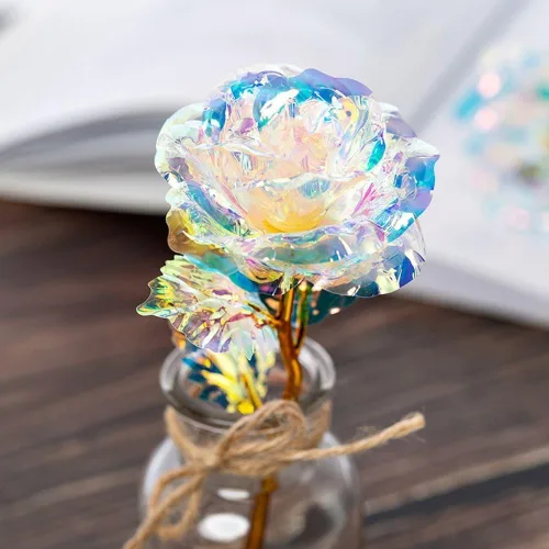 Miniatura 7 de Rosa artificial de imitación chapada en papel de aluminio, flor artificial para el día de San Valentín, Día de la Madre, cumpleaños, regalos de amor