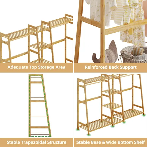 Miniatura 2 de BAMBOOHOMIE Perchero de ropa para niños con estantes, perchero de ropa de bambú para niños, niños y bebés, perchero de almacenamiento para vestirse