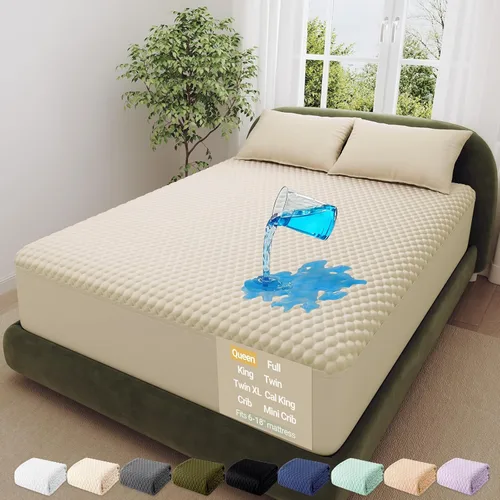 Miniatura 35 de OhGeni - Protector de colchón 100% impermeable tamaño Queen, almohadilla suave para colchón, resistente al pelo de mascotas y a la enuresis 1- Blanco