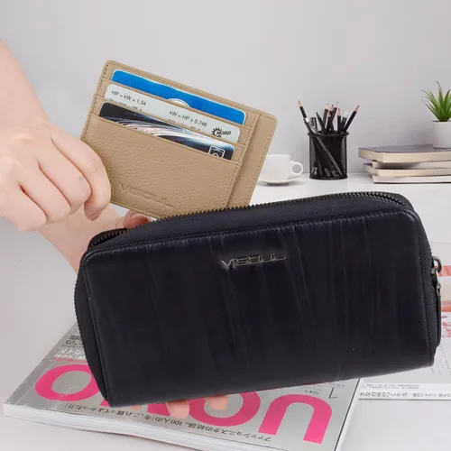 Miniatura 6 de VISOUL Tarjetero delgado para mujer con bloqueo RFID, cartera pequeña de cuero para mujer con bolsillo con cremallera para monedas (marrón claro)