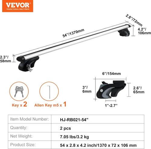 Miniatura 7 de VEVOR Barras transversales para portaequipajes, barras transversales de aluminio para portaequipajes, riel lateral elevado con hueco, capacidad