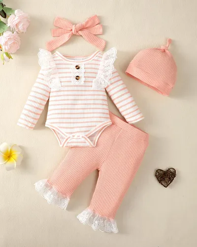Miniatura 87 de Renotemy Conjunto de ropa para bebé recién nacida, mameluco con volantes, pantalones florales, lindo conjunto de ropa para bebé niña