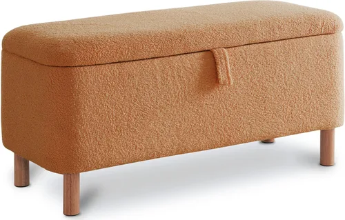 Miniatura 9 de Banco otomano de almacenamiento Boucle para dormitorio al pie de la cama, asiento tapizado en sherpa con almacenamiento para zapatos para entrada