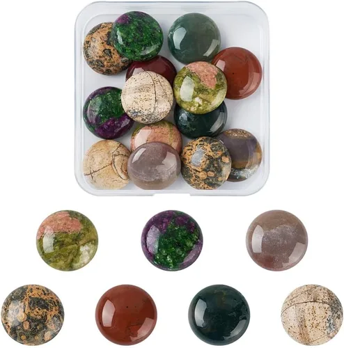 Miniatura 14 de Fashewelry 50 cabujones de piedra preciosa natural ovalada de aventurina verde con parte trasera plana, 0.551 x 0.394 in, cuentas de cristal