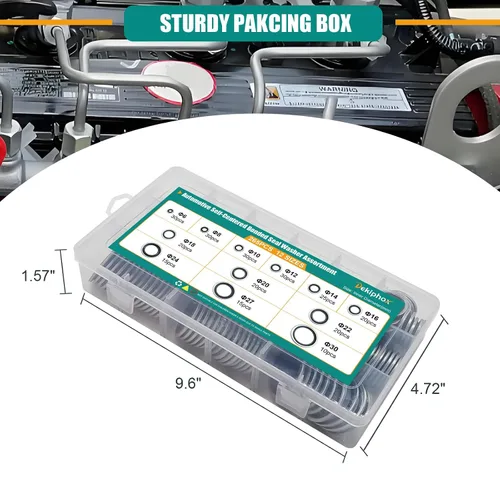 Miniatura 6 de 265 piezas NBR Arandelas de sellado unidas de metal, acero chapado en zinc métrico autocentrado Dowty Seal Junta de sellado aplastante Kit surtido