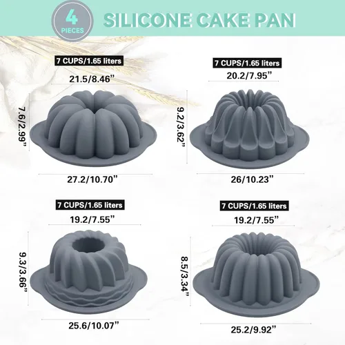 Miniatura 3 de Tongjude 4 moldes de silicona para tartas de tubo estriado, 7 tazas de molde para hornear, molde de gelatina, moldes de silicona para pasteles