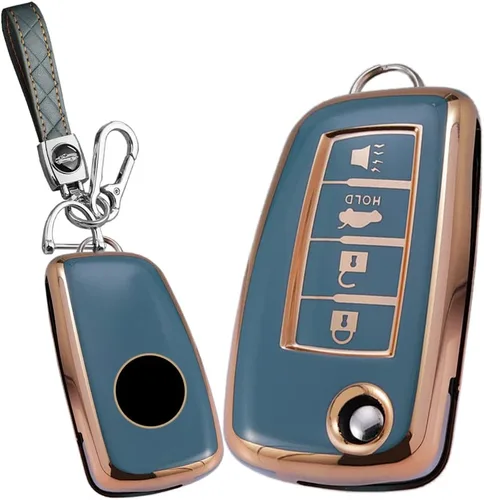 SANRILY Golden-Edge - Funda para llavero de 4 botones con tapa para Nissan X-Trail Juke F15 Rogue Qashqai J11 Tiida Murano Maxima - Funda plegable