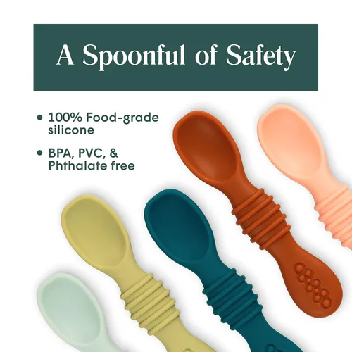 Miniatura 3 de Simka Rose Cucharas de silicona para bebés de alimentación autónoma (paquete de 6) - Cucharas infantiles de primera etapa para bebés y niños