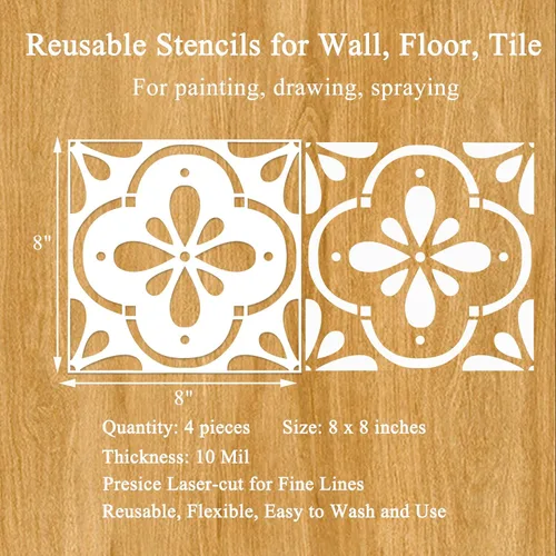 Miniatura 3 de 4 plantillas de azulejos reutilizables de 8 x 8 pulgadas, plantillas de pared, plantillas españolas para pintar en pisos, azulejos, patio