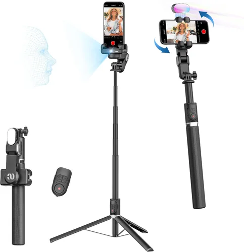 AOCHUAN Trípode de seguimiento facial automático con rotación de 360 grados con luz RGB, cardán de teléfono de un solo eje para iPhone Android con