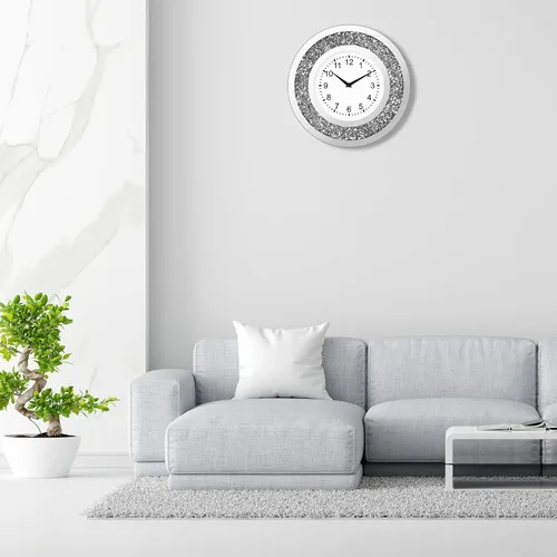Miniatura 6 de Reloj de pared con espejo de diamante triturado de cristal de 14 pulgadas, reloj de pared brillante brillante plateado para sala de estar