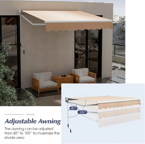 Miniatura 3 de Giantex Toldo retráctil para patio – Refugio solar de 10 x 8.2 pies con manivela manual fácil, estructura de metal resistente, toldo exterior