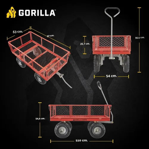 Miniatura 3 de Carrito de servicios de acero Gorilla Carts con lados extraíbles con una capacidad de 800 libras, rojo