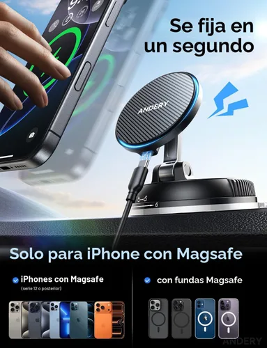 Miniatura 7 de ANDERY Solo para iPhone Magsafe cargador de montaje de automóvil