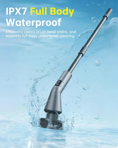 Miniatura 3 de VICNOVA Limpiador eléctrico giratorio, IPX7 impermeable de 2 velocidades, cepillo de limpieza inalámbrico extensible de mango largo con 7 cabezales
