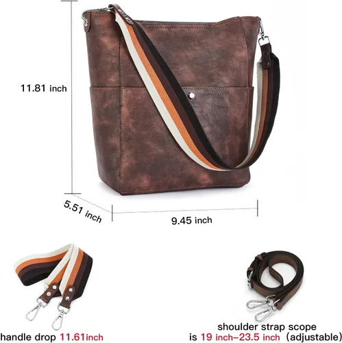 Miniatura 58 de BROMEN Bolsa Hobo para mujer, diseñada con cuero vegano, de hombro, bandolera