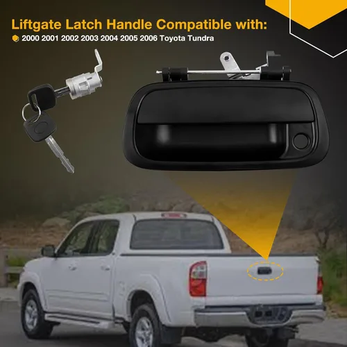 Miniatura 6 de Gledewen Manija de pestillo para portón trasero con cilindro de cerradura y 2 llaves, compatible con Toyota Tundra 2000-2006, reemplaza # 80867