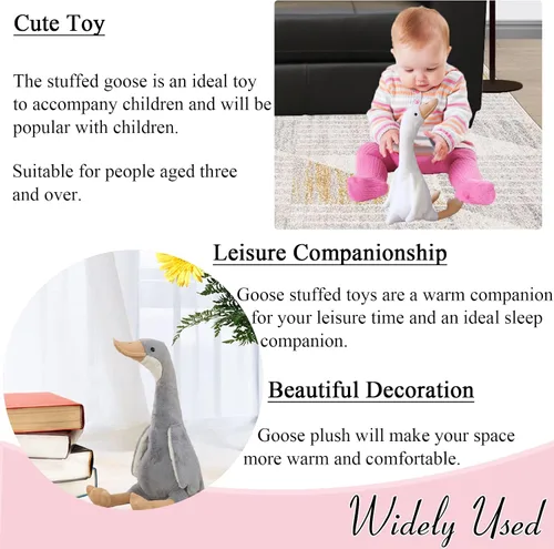 Miniatura 4 de zhidiloveyou Peluche de ganso de 15.7 pulgadas, juguete de cisne de peluche para niños y adultos, color blanco