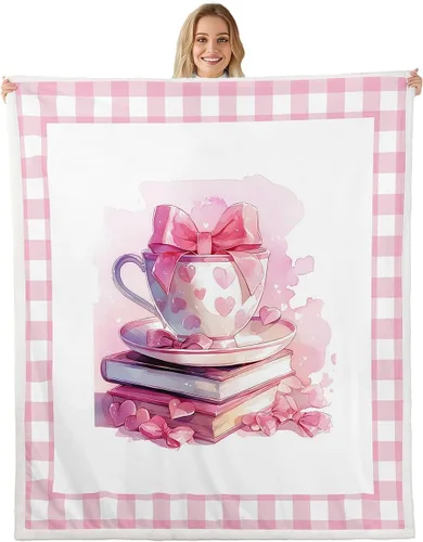 Miniatura 24 de Manta de vellón de ballet para niña, manta de ensueño con lazo rosa de princesa bailarina para sofá de adultos, manta suave kawaii a rayas círculos