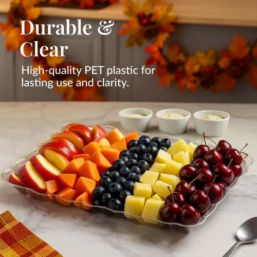 Miniatura 2 de Prestee Paquete de 12 platos rectangulares de plástico para servir, bandeja desechable de alimentos de 9 x 13 pulgadas para fiestas y eventos