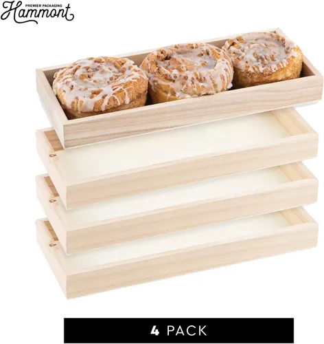 Miniatura 4 de Hammont Bandeja de bambú para servir de cocina, bandejas de madera ecológicas para carne, verduras, queso y charcutería, paquete de 4 bandejas