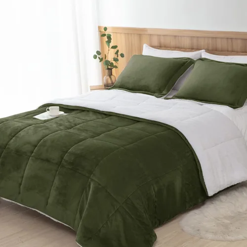 Miniatura 8 de Seward Park Juego de edredón Sherpa gris tamaño Twin XL, ropa de cama suave y cálida para todas las estaciones, manta de otoño de forro polar