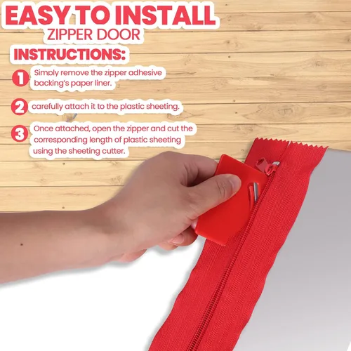Miniatura 4 de Paquete de 12 cremalleras antipolvo resistentes, sistema de protección contra el polvo, cremallera instantánea autoadhesiva para puerta, 7 pies