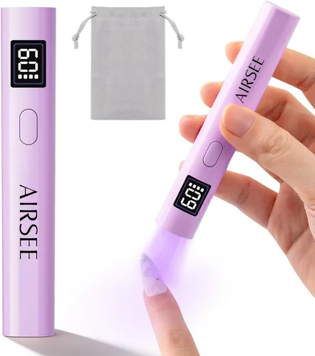 Miniatura 10 de AIRSEE Mini luz UV de mano con bolsa de almacenamiento y soporte, lámparas de uñas inalámbricas y portátiles, 2 temporizadores y pantalla LCD