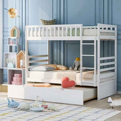 Miniatura 29 de Harper&Bright Designs - Litera individual sobre individual con barandilla de seguridad, escalera, cama nido individual con 3 cajones para niños