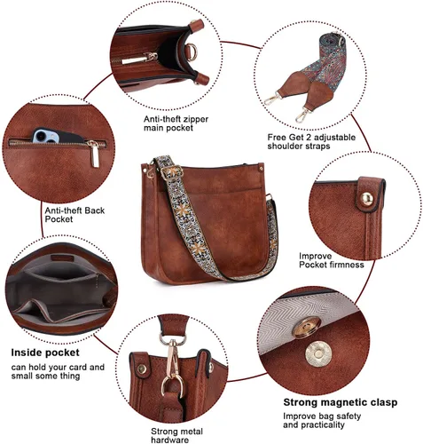 Miniatura 6 de HKCLUF Bolso cruzado para mujer, 2 piezas, de cuero, con 2 correas ajustables de leopardo, bolsa cruzada