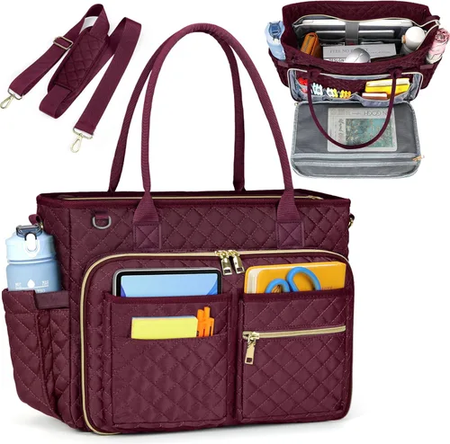 Miniatura 16 de RAINSMORE Bolsa de mano para profesores, bolsa de computadora portátil de 15.6 pulgadas para mujer, bolsas de trabajo, bolsa de enfermera, bolsa
