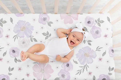 Miniatura 6 de Sweet Jojo Designs Sábanas ajustables para cuna de bebé (floral bohemio morado/gris) para niñas, guardería infantil, habitación de niños pequeños