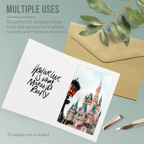 Miniatura 8 de Golden State Art, Paquete de 50 carpetas de fotos de 4 x 6, marco de fotos de cartón, tarjetas de marco de papel, saludos/invitación eventos Blanco