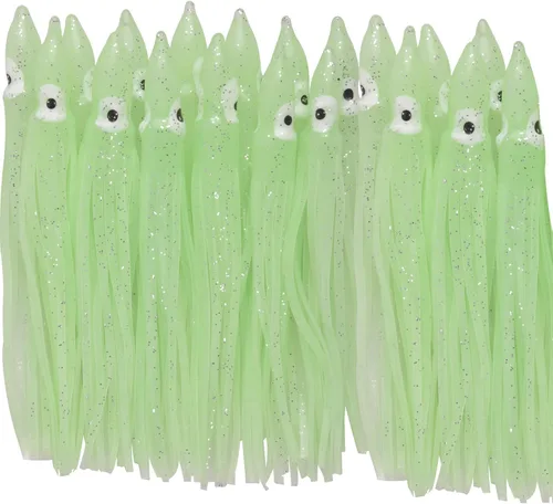 Miniatura 10 de 20 unids/40 piezas de faldas de pulpo de agua salada señuelo de plástico suave de pesca de calamar señuelo de silicona cebo resplandor de pesca
