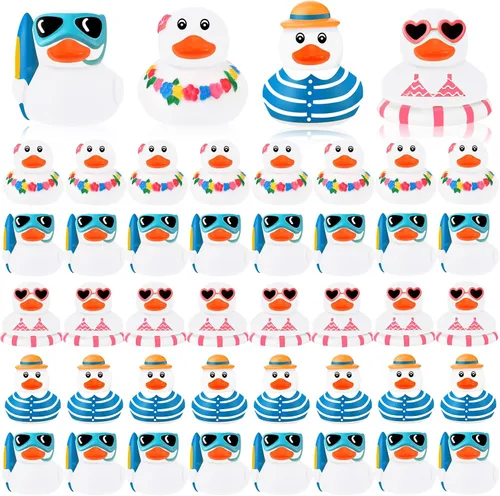 Miniatura 9 de Honoson 36 piezas de patitos de goma de verano a granel, mini pato de goma para baño, tina, patito chirriante lindo para aula, carnaval, verano