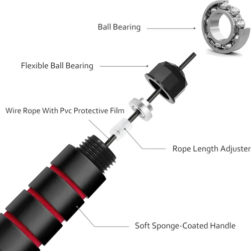 Miniatura 2 de Cuerda de saltar para fitness, cuerda de saltar de velocidad ajustable con rodamientos de bolas, cuerda de saltar sin enredos para mujeres, hombres
