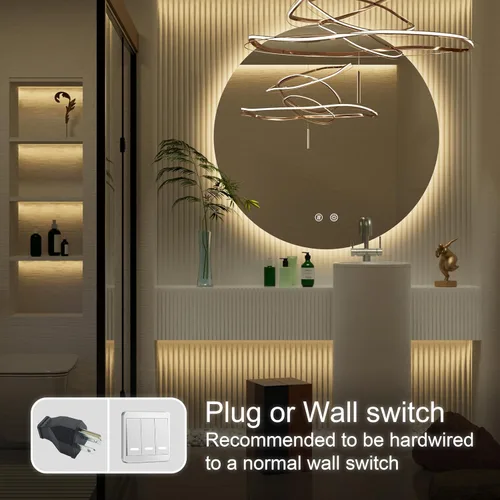 Miniatura 6 de Espejo de baño LED redondo de 32 pulgadas con luz, 3 temperaturas de color (3000 K/4500 K/6000 K), antiniebla, retroiluminación regulable, espejo