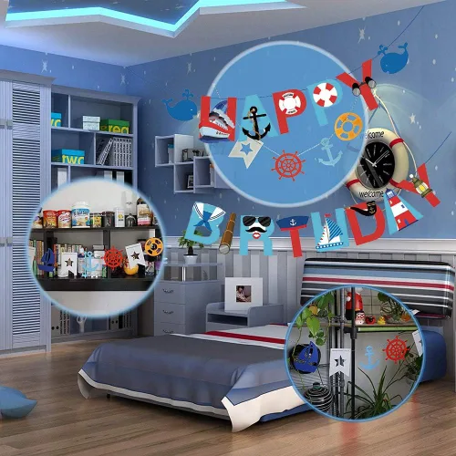 Miniatura 5 de 77 piezas de suministros náuticos para fiestas: pancarta náutica de feliz cumpleaños, banderines, 30 globos de látex (rojo, azul, blanco), 24