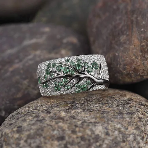 Miniatura 4 de Santuzza Anillo de plata de ley 925 con circonita cúbica y ramas de árbol para mujer