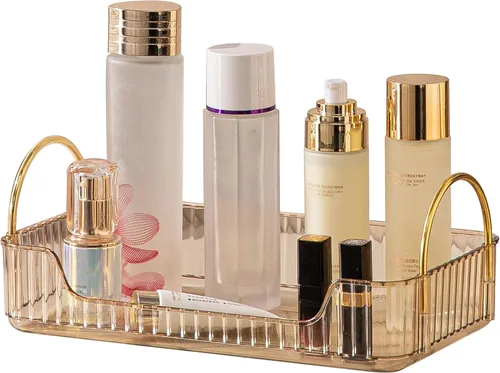 Miniatura 8 de Bandeja organizadora transparente para tocador, 1 nivel para encimera de baño, cuidado de la piel y maquillaje, artículos de tocador, lociones