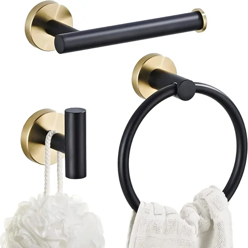 Miniatura 8 de Juego de accesorios de baño de 10 piezas, color negro mate, incluye barra de toalla de baño de 23.6 pulgadas, anillos de toalla, soportes para papel