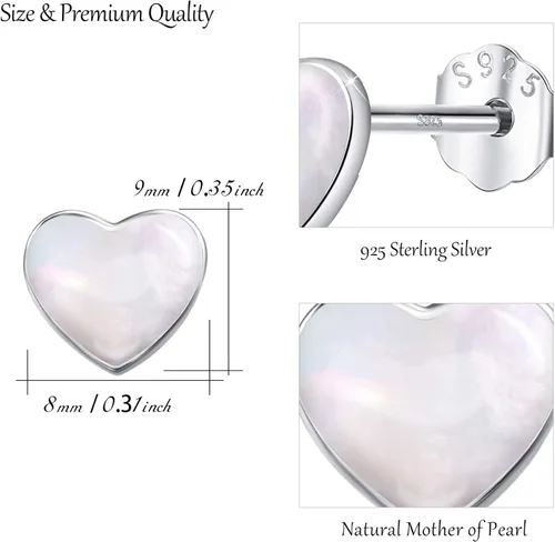 Miniatura 6 de Pendientes de plata de ley 925 con forma redonda de nácar de 0.197in, hipoalergénicos para orejas sensibles, joyas de perlas para el día