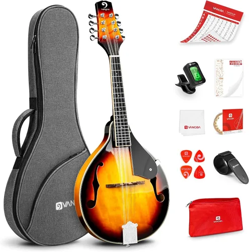 Vangoa Instrumento musical de mandolina A Style, kit de instrumentos de mandolina acústica italiana de 8 cuerdas para principiantes y profesionales,