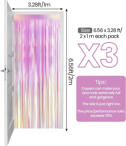 Miniatura 3 de Paquete de 3 cortinas de papel de aluminio metálico con flecos para fiesta de cumpleaños, telón de fondo de fotos, decoración de eventos de boda