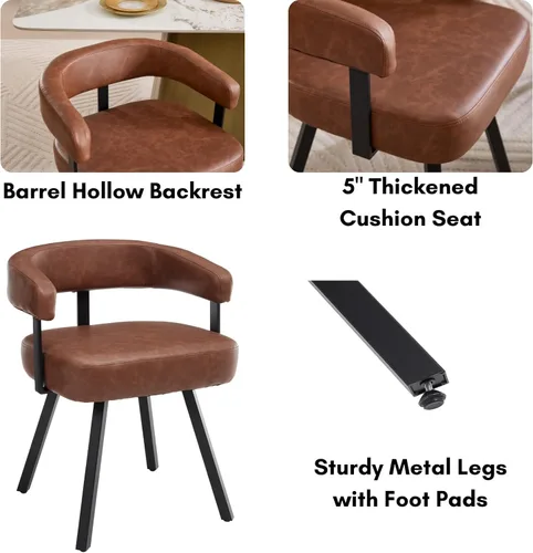 Miniatura 4 de DUOMAY Juego de 2 sillas de comedor de piel sintética, sillas de cocina curvadas con respaldo abierto con patas de metal, modernas sillas laterales