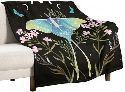 Miniatura 12 de Manta gótica de franela de polilla abstracta, mágica, bohemia, mariposa, esqueleto, luna, estrellas, manta estética para hombres, mujeres, niñas
