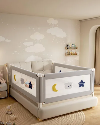 Miniatura 10 de Barandilla protectora para cama de bebé para niños pequeños, rieles reforzados de 54 pulgadas para cama completa con altura ajustable, barandilla